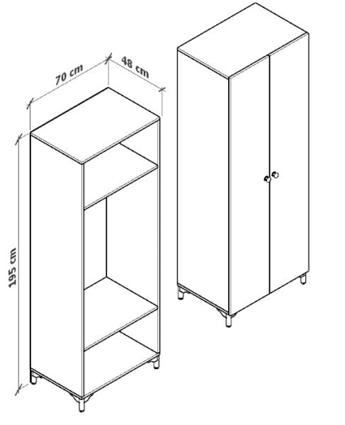 2 Kapılı 70 CM Gardırop | F1002