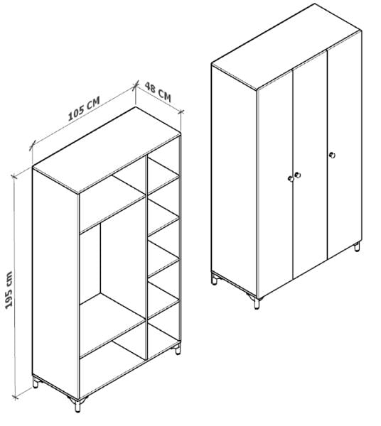 3 Kapılı 105 CM Gardırop | F1003