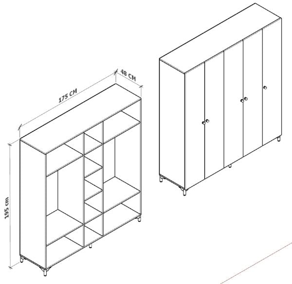 5 Kapılı 175 CM Gardırop | F1005