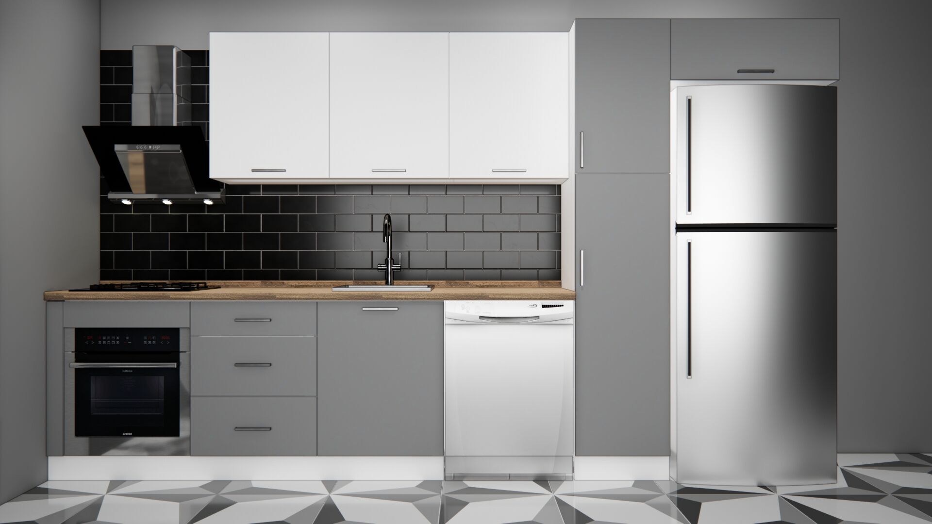 375 CM Mutfak Dolabı | M5001 Kül Gri
